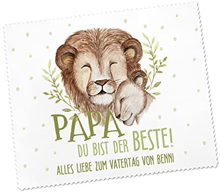 Herz & Heim® praktisches Brillenputztuch zum Vatertag mit Aufdruck Ihres Wunschtextes unter dem Spruch Löwenpapa