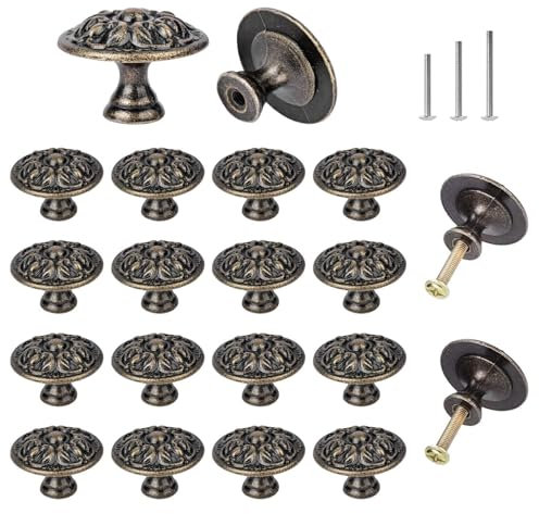 ShipeeKin 20stk Möbelknöpfe Vintage Kommode Schrankknöpfe Blumen Möbelknauf Antik Messing Möbelgriffe 30mm für Schränke, Türen, Schubladen, Küche usw.