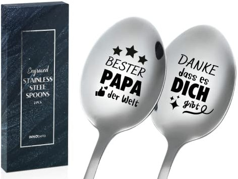 Vatertagsgeschenk für Papa, Papa Geschenk Geburtstag, 2 Löffel Kaffeelöffel mit Gravur, Gestaltung Edelstahl, Mit Geschenkbox, Bester Papa Der Welt, Danke Dass es Dich Gibt