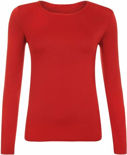 SXME MIGHT SAY Stylish Versatile Womens Ladies Long Sleeve Scoop Neck Stretch Plain Casual T Shirt Essential Top Blouse Assorted Red Must Have in Every Wardrobe UK Sizes Red S/M