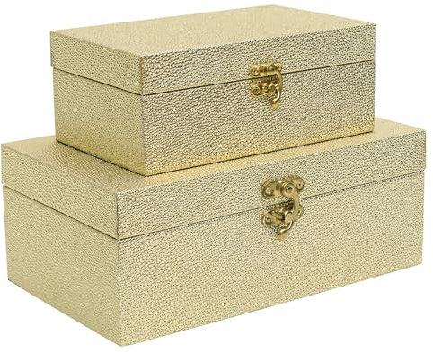 DECOR4SEASON Faux Leather Decorative Storage Boxes Set of 2, Gold