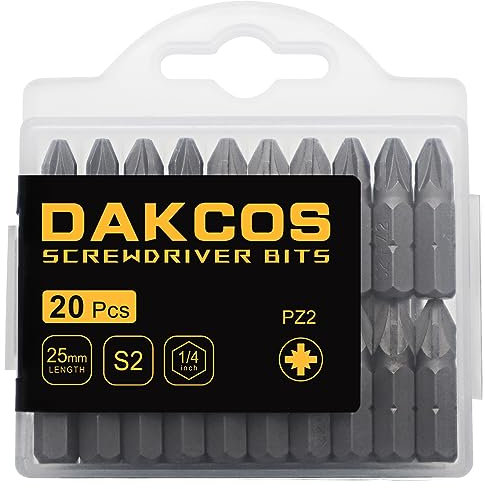 DAKCOS PZ2 Torx Bit, 20PCS Impact Driver Bits, 1/4 Screwdriver Bit Sets, Premium S2 Alloy Steel Bits, 25mm Long
