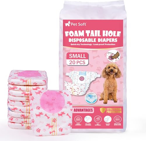 Pet Soft Hundewindeln für Hündinnen, 20 Stück Einweg Windeln für Hunde&Katzen, Hochsaugfähige Katzenwindeln Läufigkeitshose für Hündinnen mit verstellbarem Schwanzloch (S-20 Stück)