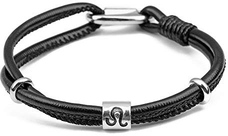 LODMLOER Herren-Sternbild-Armband,Lederarmband Für Herren,Armband Wassermann/Jungfrau/Skorpion/Waage,12 Sternzeichen-Armband,Geflochtenes Leder-Charm-Armband,Mehrschichtiges Armband,Armreif,Löwe,20,