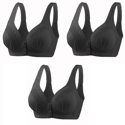 AMhomely 3PC Sports Bras - Women's Front Fastening, Wireless, Soft Full Cup, Push Up, Sexy Yoga & Running Bras - Lift Up Bra