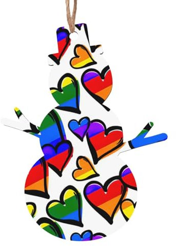 Regenbogenfarbene Gay Pride Herzen Druck Holz Engel Weihnachtsbaum Anhänger - 6 Stück, für Winter Weihnachten Urlaub Baum Outdoor Decor