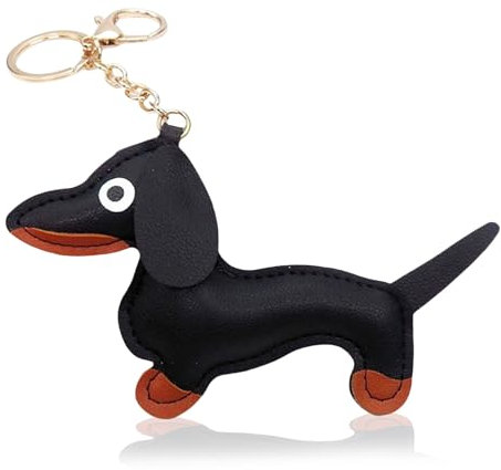 NATOSU Hund Dackel Schlüsselanhänger aus Leder, Glücksbringer Sausage Dog Keychain Geschenke für Lieblingsmensch Frauen Männer Kinder Geburtstag Weihnachten Schlüsselring,Schwarz
