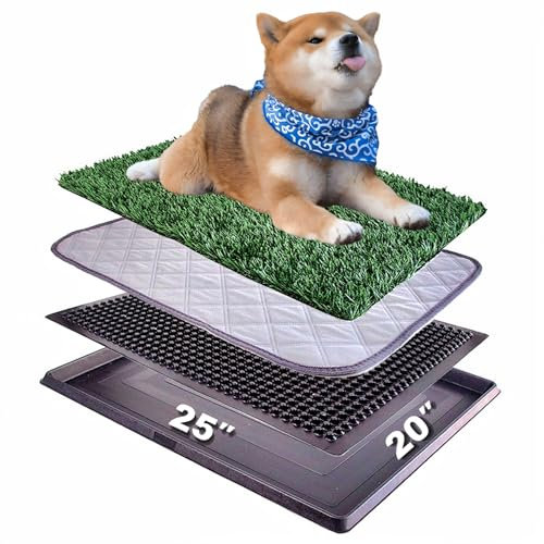 Sistema vasino per cani da 63 x 50 cm, tappetino per erba con vassoio per interni ed esterni, tappetino per erba realistica con tappetino lavabile per pipì e vassoio per una facile pulizia e
