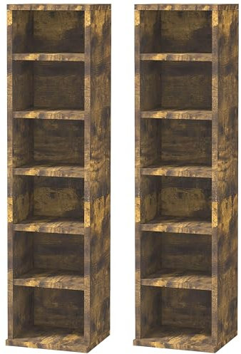 HOMCOM 204 CD Media Display Shelf Unit Set of 2 Blu-Ray Tower Rack w/Adjustable Shelves Bookcase Storage Organiser, Rustic Brown