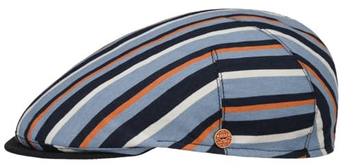 Mayser Sidney Stripes Flatcap Schirmmütze Schiebermütze Herren - Made in The EU mit Schirm, Futter Sommer Frühling-Sommer - S (54-55 cm) blau