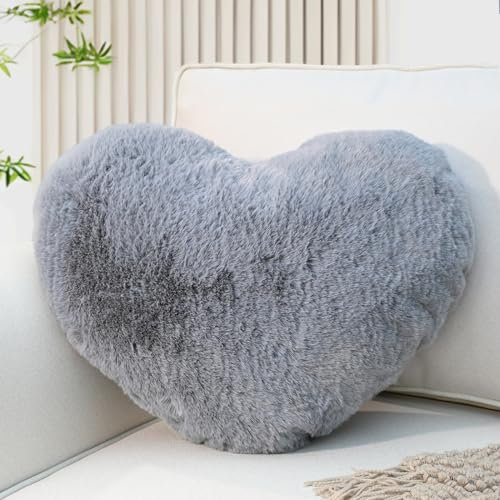 Yhoelata Herzkissen, Grau Herzform Kissen Kuschelkissen, Love Zierkissen Aesthetic, Plüsch Kissen für Wohnzimmer Sofa Schlafzimmer Bett, Geschenk 38x48 cm