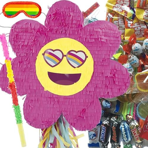 Pinata * BOHO GIRL * mit/ohne Süßigkeiten, Brille und Stock | Spiel und Deko für Kindergeburtstag, Party und Hochzeit | Größe: 50x50x10cm | Blume Piñata Geburtstag, Edition: Pinata mit Süssigkeiten