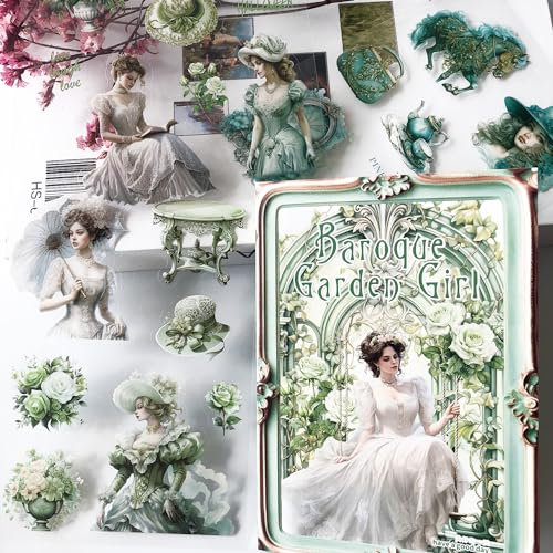Arpaper Scrapbooking Zubehör Sticker Set 20 Blätter, Mädchen Scrapbook Stickers, Decorative Photo Book Diary Journaling Stickers Accessories Self-Adhesive for DIY Notebook Journal(Baroque Garden)