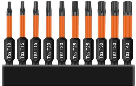 Kujinova 10 Stück Schrauber Bit Set, Schraubendreher Torx 50mm Länge, Sechskantschaft mit Basisspeicher, T10/T15/T20/T25/T30/T40 Elektrische Bits Satz, für Ratschenschraubendreher, Handbohrmaschinen