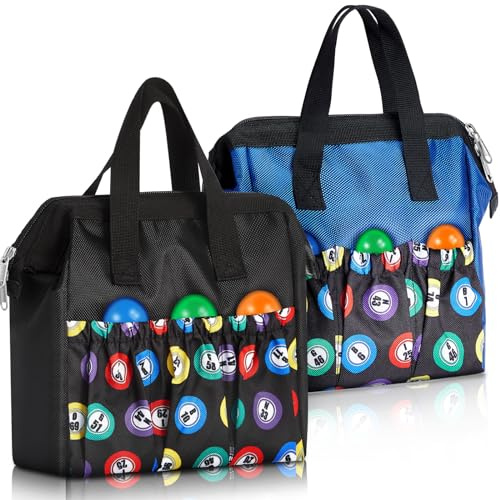 Sweetude Bingo Dauber Tragetasche, Griff und Reißverschluss, Bingo-Tasche mit 6 Außentaschen und 3 Innentaschen, 2 Stück, Schwarz, Blau, Large, Lässige Tragetasche