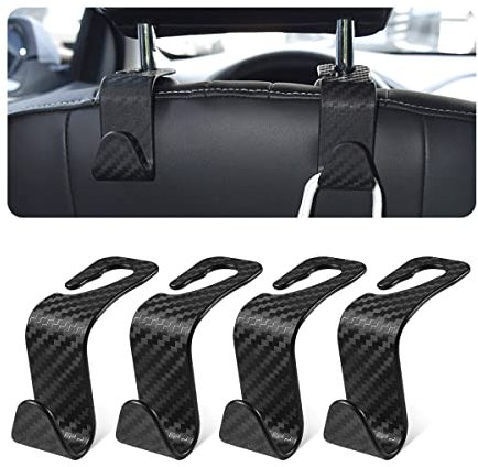 CGEAMDY Haken für die Kopfstütze im Auto, 4 Stück Haken für versteckte Autositze, geeignet zum Aufhängen von Taschen, Einkaufstaschen, Spielzeug für Kinder, Autozubehör für den Innenraum (Kohlefasern)