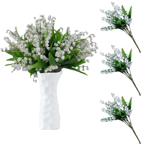 astylishome Artificial Flowers for Graves 6 PCS with Long Stem Fake White Faux Flower for Wedding Bridal Bouquet Wreath Table Centerpiece Outdoor Garden Decor 1304