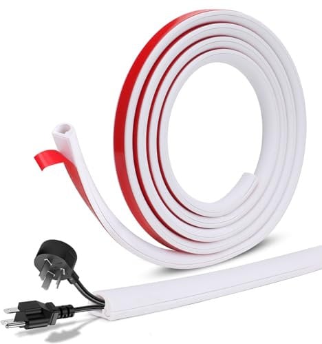 KATIMI PVC Self-adhesive Outdoor Cable Protector, Cuttable Trunking White, Flame Retardant Floor Cable Cover, Double-layer Thickened Wire Cover Trunking for House Office Storehouse (2M)