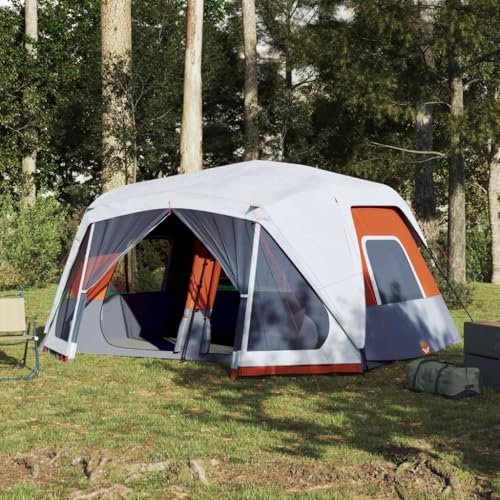 Wenjinqi-94303 Familienzelt mit LED-Beleuchtung, 10 Personen, schnelle Öffnung, Grau / Orange