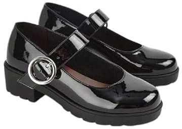 Girls Black Patent Mary Jane School Shoes Pumps Dolly Work Strap Hook &Loop Size C10-5 (Black Patent, UK Footwear Size System, Big Kid, Women, Numeric, Medium, 3)