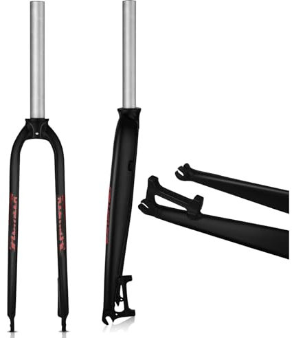 Wkantlaes Rigid Front Fork 1-1/8 26/27.5/29 Aluminum Alloy Rigid Disc Brake MTB Gravel Road Bike Fork, 28.6mm Threadless Straight Tube Superlight Mountain Bike Front Forks,Red,26