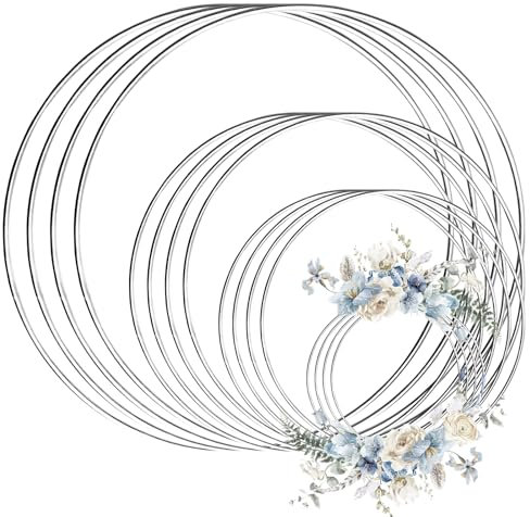 wonkeken 16 Metallringe Pro Packung Metallringe zum Basteln Traumfänger Ringe 45/100/150/200mm Silber für Bastelarbeiten Hängende Wickeltechnik Florale Hochzeit Kranzdekoration