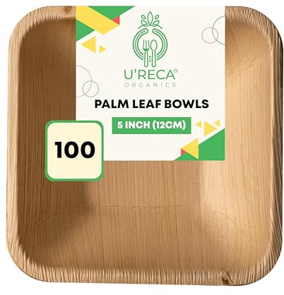 Eco-Friendly Areca Palm Leaf Square Deep Bowls | 5 - Pack of 100 | Great for Catering, Bulk Serving & Takeaways | Sturdy, Sustainable, Tree-Free