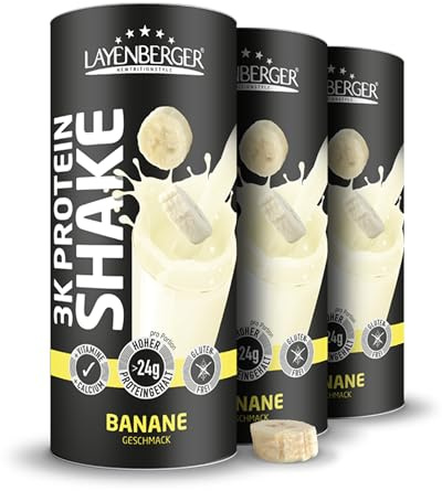 Layenberger 3K Protein Shake Banane (3x360 g) | 80 % Eiweiß, nur 3,6 % Kohlenhydrate, 6,8 g Zucker, insgesamt 1080 g
