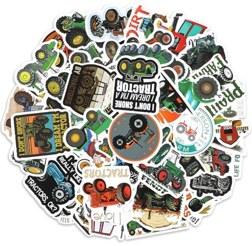AOZUO 60 Stück Traktor Sticker, Traktor Aufkleber Wasserfeste Sticker Bagger Aufkleber Fahrzeug Sticker Traktor Sticker Auto Aufkleber für Laptop Koffer Auto Skateboard Scrapbook DIY (4-8cm)