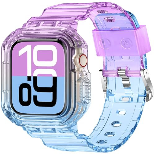 XYF Compatible for Crystal Clear Apple Watch Bands, 45mm 44mm 46mm 42mm 41mm 40mm 38mm 49mm Bumper Case for Men Women Jelly Sport Cover Strap for iWatch Ultra 2/1 Series 10 9 8 7 SE 6 5 4 3 2 1,