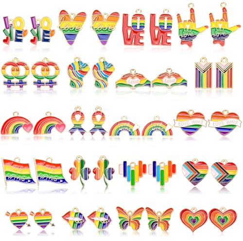 MARFOREVER Pride Charm Anhänger, Regenbogen Pride LGBTQ Charms zur Schmuckherstellung Regenbogen Gay Pride Emaille Charms aus Legierung für Armbänder Halsketten Ohrringe Zubehör zur Herstellung