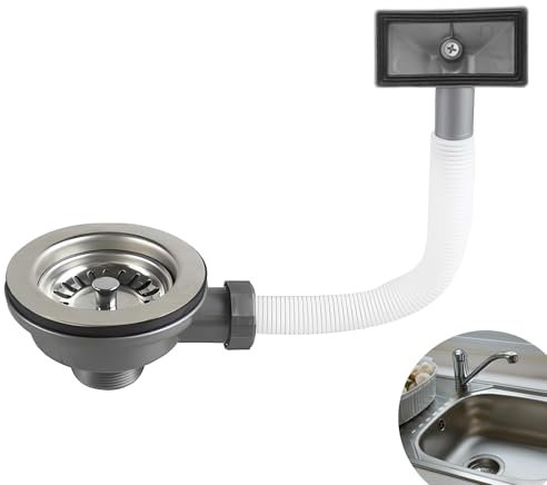 LANZLC Siebkorbventil Edelstahl mit Überlauf 114mm, Siebkörbchen Küchenspüle Ablaufgarnitur Spülbecken, Rechteck Schnittstelle, Spülenablauf Überlaufgarnitur Waschbecken fur Küche Spüle Siebkorbventil