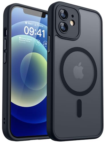 CANSHN für iPhone 12 Hülle mit Kameraschutz für Magsafe (TOP Militärschutz & Magnetkraft) Extrem Haltbarkeit Hülle iPhone 12 Case Stoßfest, Schwarz