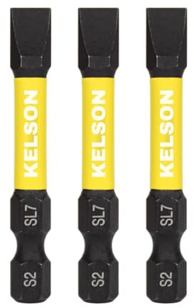 3 x KELSON 7mm Flat-Head 50mm Impact Rated Screwdriver Bits Slotted Slot SL7 1/4 Universal