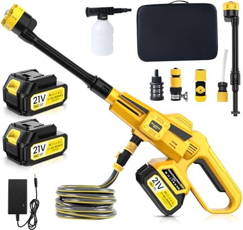 Portable Cordless Pressure Washer Max 45 Bar With 2 X 4000mah Batteries, 6 In 1 Spray Nozzles,5m Hose,Soap Dispenser Bottle For Patio Cleaning and Car Washing
