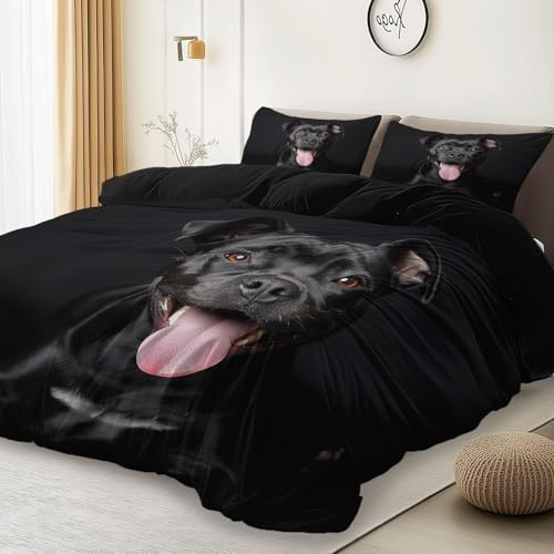 Generisch Bettwäsche Set Tier Staffordshire Bullterrier Bedruckter Thema Schwarz Bettbezug Set + Kissenbezug 80x80 cm Frauen Mädchen Paar Teen Mikrofaser Weiche Tagesdecke 135 x 200 cm