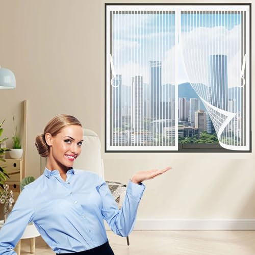 Moustiquaire Fenetre Magnétique 220 x 80 cm Joint Magnétique de Haut en Bas Moustiquaire de Porte Sans Perçage, avec Bande Magique pour Cuisine Salon Chambre, Blanc