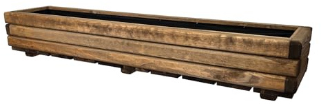 HolzGarden Jardinière en Bois avec Non-tissé 118x20x25 cm Imprégné Couleur Teck Pot de Fleurs Jardin, Balcon, Terrasse Résistant aux Intempéries Bois Massif Jardiniere Exterieur Grande Taille 32L