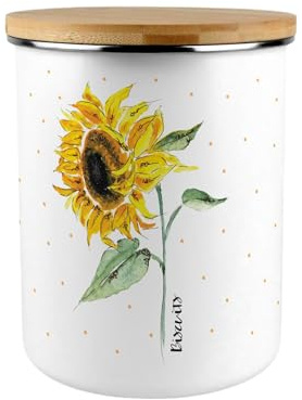 Purely Home Sunflowers & Polka Dots Biscuits Storage Canister - Rhiannon Chauncey Yellow Floral Large Enamel Cookie Jar With Lid Kitchen Gift