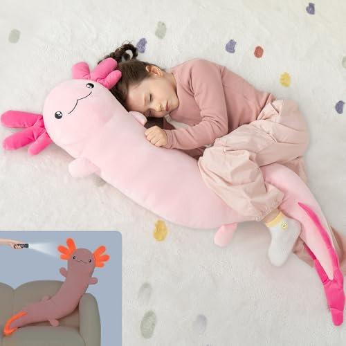 MorisMos 122cm lang Axolotl Kuscheltier XXL Kissen, Geburtstag Geschenk für Kinder Baby,rosa