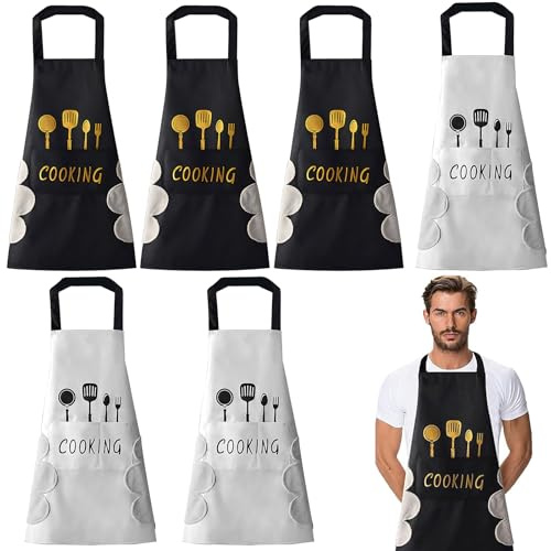 Rbleote 6er-Pack Küchenschürze,Hochwertige Schürze Für Damen Und Herren,Wasserdichte Kochschürze,Schwarz-Weiß-Küche Schürzen,Geeignet Zum Kochen In Der Küche,Backen,Grillen Im Garten