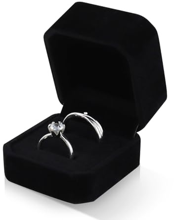 WisePoint Ringschachtel, Samt Schmuck Geschenkbox Achteckige Schmucketui Klein für Hochzeit, Elegante Ring Box für Ringe, Ohrstecker, Mini Broschen (2-slot,schwarz)