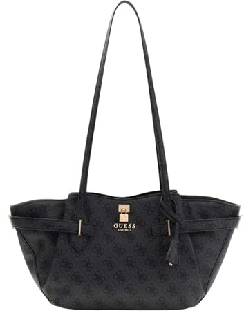 GUESS Schultertasche Yesba Girlfriend Shoulder Satchel Bag Coal Logo dunkelgrau