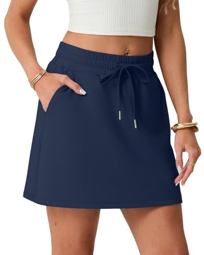 GRECERELLE Skort Damtenniskjol med byxor under byxkjol kort för sport och fritid kjol A-linje elastisk midja sportkjol, Marinblå, L