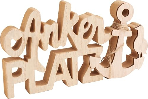 VBS Holz-Schriftzug Ankerplatz 13x23.5 cm MDF-Holz unbemalt einseitig dekoriert 2 cm stark Sommer DIY-Projekte Bemalen Bekleben Serviettentechnik