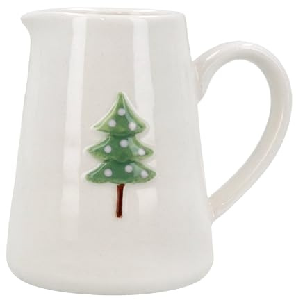Gisela Graham Stoneware Mini Jug with Green Tree Christmas Homeware Decoration