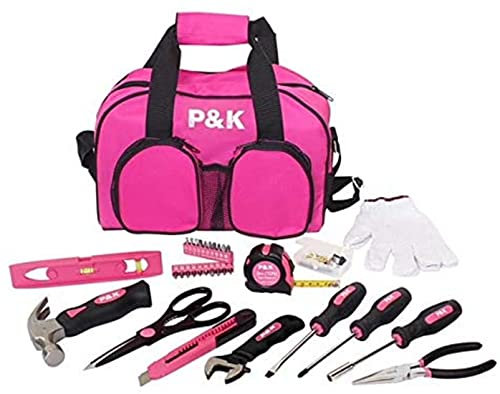 P & K 77-teiliges Werkzeugtaschen-Set in Pink | Werkzeugset für Haushalt, Reparaturen & DIY-Projekte | Perfekt für Heimwerker*innen, kreative Köpfe & praktische Alltagshelfer