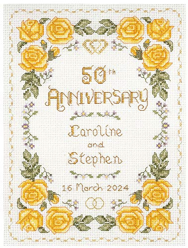 Lifetime Samplers & Decorative Textiles Roses Golden Wedding Anniversary - Complete Cross Stitch kit on 14 aida with Clear Colour Chart