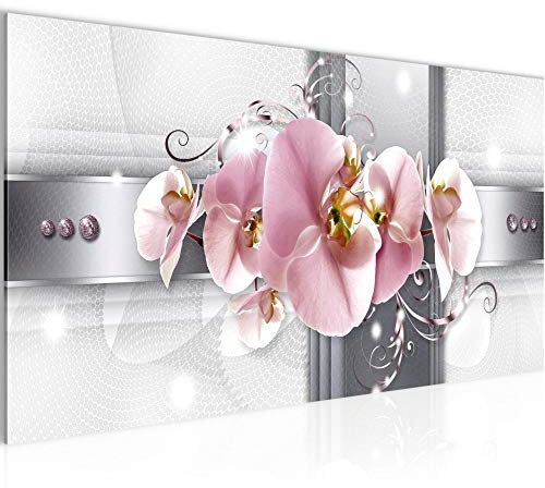 Runa Art Wandbild Blumen Orchidee 1 Teilig 100 x 40 cm Modern Bild auf Vlies Leinwand Abstrakt Wohnzimmer Grau Rosa 008312a