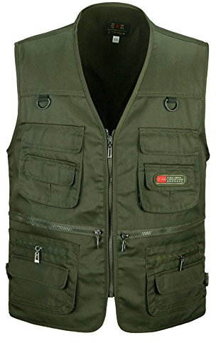 PengGengA Herren Outdoor Weste mit Multi-Taschen Anglerweste Jagd- und Angler Camping Wandern Weste Freizeit Ärmellos Jacke - Armeegrün, XL